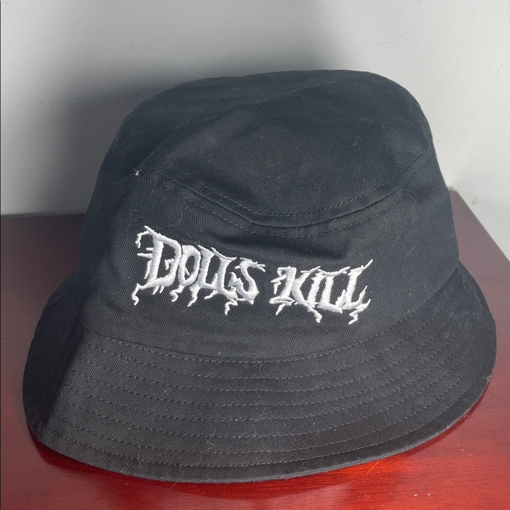 Dolls Kill Black Branded Gothic Bucket Hat OS